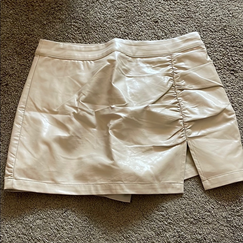 Cream Faux Leather Mini Skort